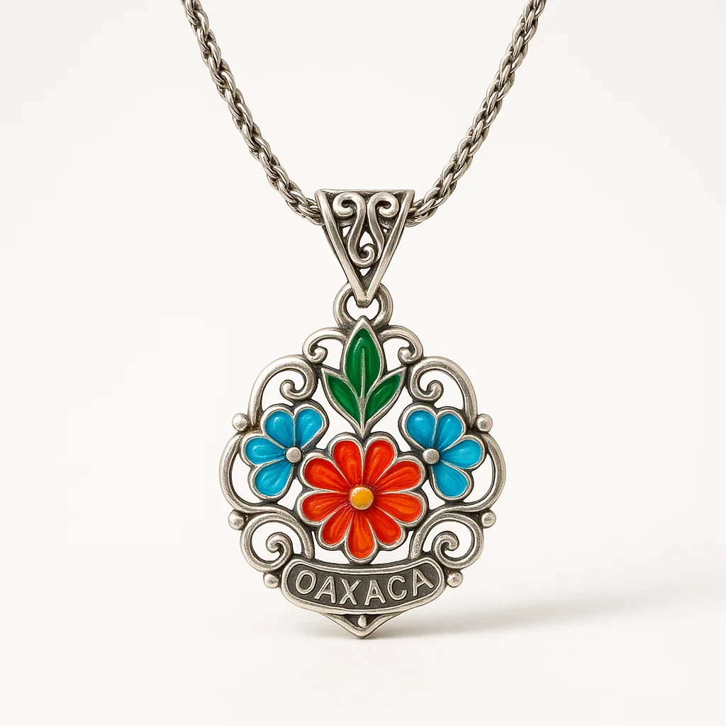 Collar de Plata con Esmalte Floral Oaxaqueño