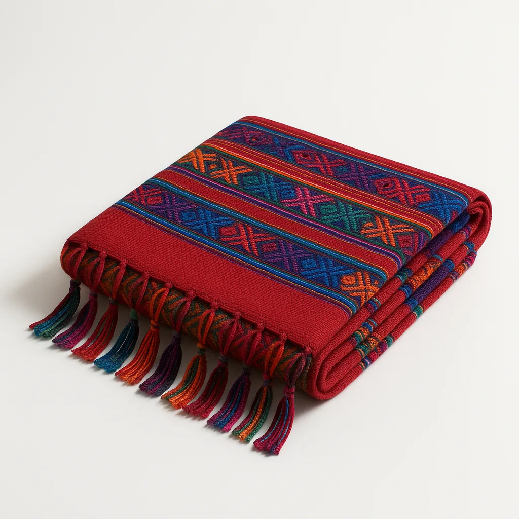 Rebozo Rojo Tejido en Telar de Cintura